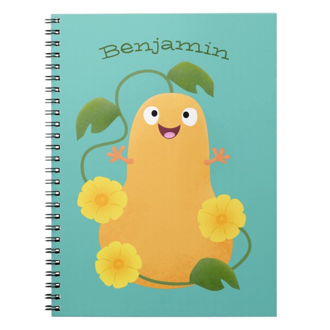Cute happy butternut pumpkin gourd cartoon notebook (Front)