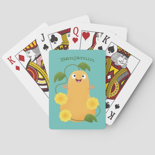 Cute happy butternut pumpkin gourd cartoon poker cards (Back)