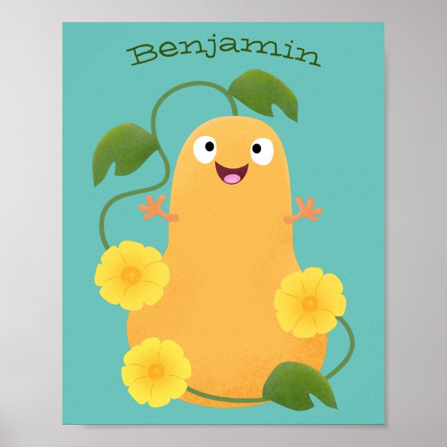 Cute happy butternut pumpkin gourd cartoon poster (Front)
