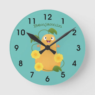 Cute happy butternut pumpkin gourd cartoon round clock
