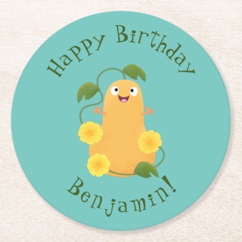 Cute happy butternut pumpkin gourd cartoon round paper coaster