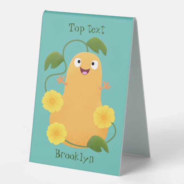 Cute happy butternut pumpkin gourd cartoon table tent (Front)