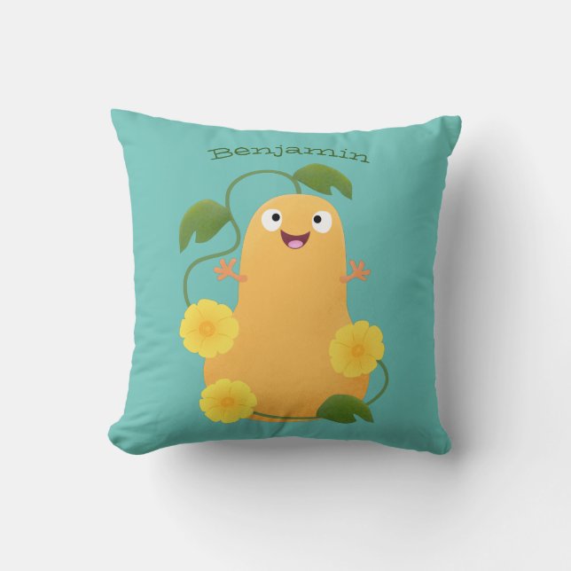 Cute happy butternut pumpkin gourd cartoon throw pillow (Front)