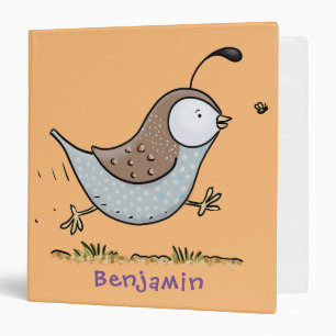 Cute happy californian quail cartoon illustration 3 ring binder