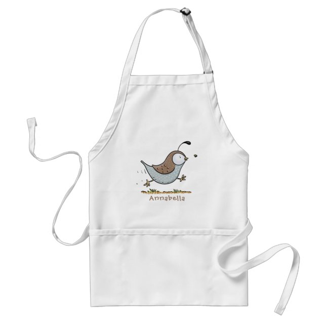 Cute happy californian quail cartoon illustration adult apron (Front)
