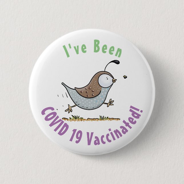Cute happy californian quail cartoon illustration  button (Front)