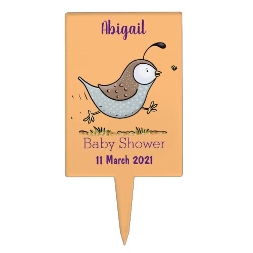 Cute happy californian quail cartoon illustration cake topper