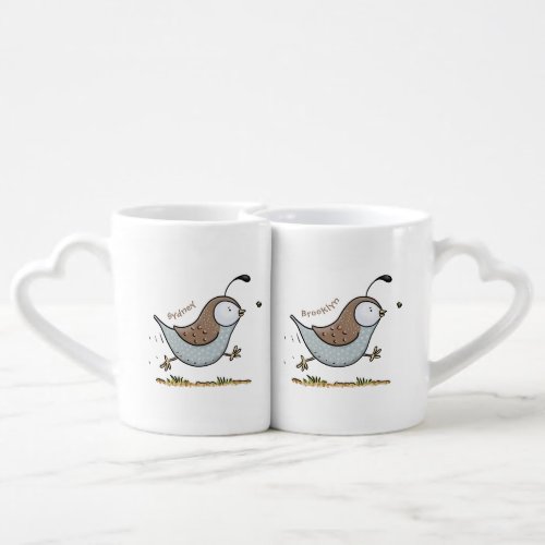 Cute happy californian quail cartoon illustration coffee mug set