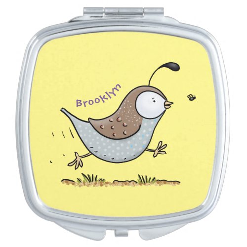 Cute happy californian quail cartoon illustration compact mirror