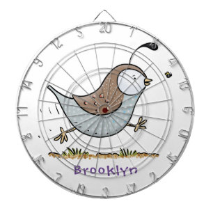 Cute happy californian quail cartoon illustration dart board