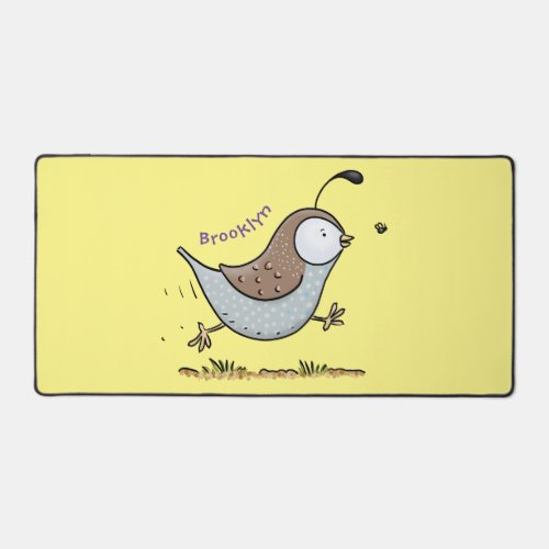 Cute happy californian quail cartoon illustration desk mat