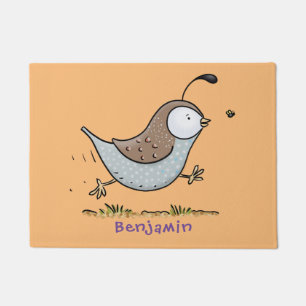 Cute happy californian quail cartoon illustration doormat