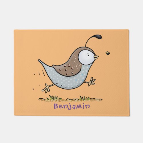 Cute happy californian quail cartoon illustration doormat
