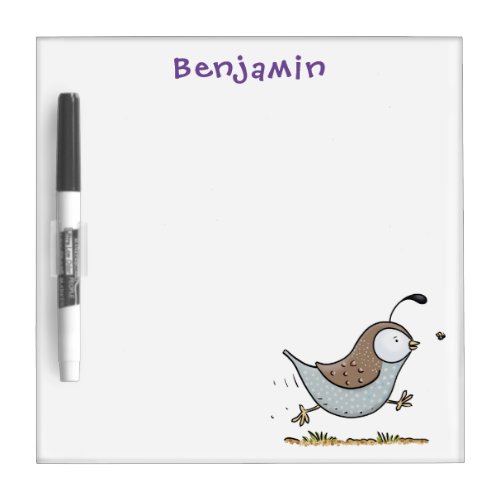 Cute happy californian quail cartoon illustration dry erase board