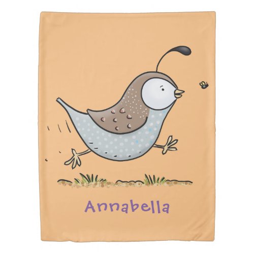 Cute happy californian quail cartoon illustration duvet cover