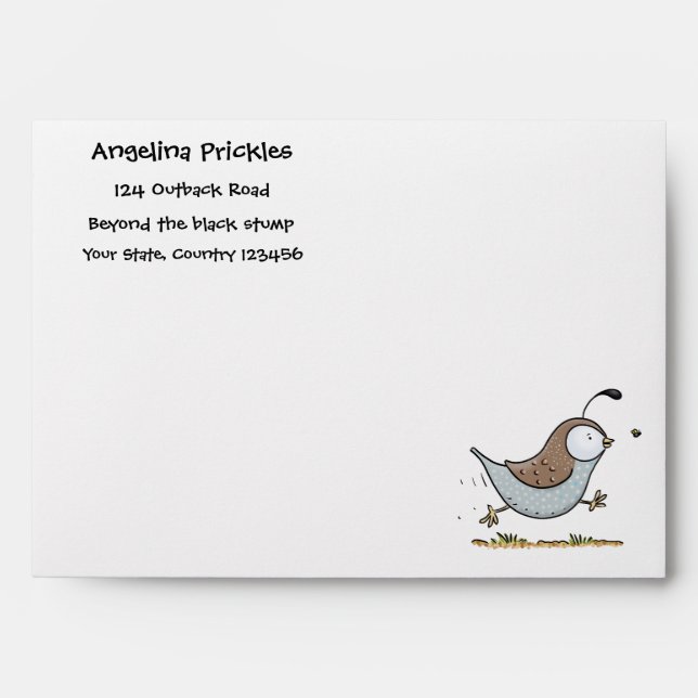 Cute happy californian quail cartoon illustration envelope (Front)