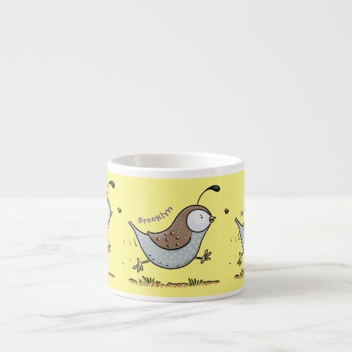 Cute happy californian quail cartoon illustration espresso cup