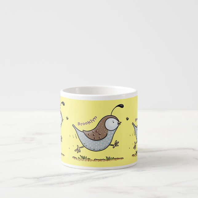 Cute happy californian quail cartoon illustration espresso cup (Front)