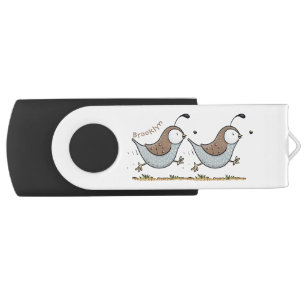 Cute happy californian quail cartoon illustration flash drive