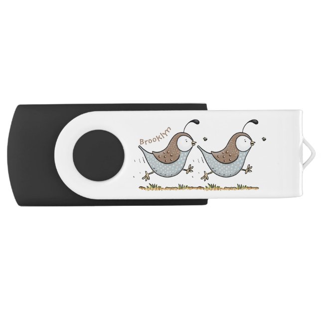 Cute happy californian quail cartoon illustration flash drive (Front)