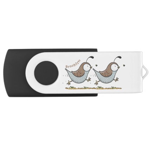 Cute happy californian quail cartoon illustration flash drive