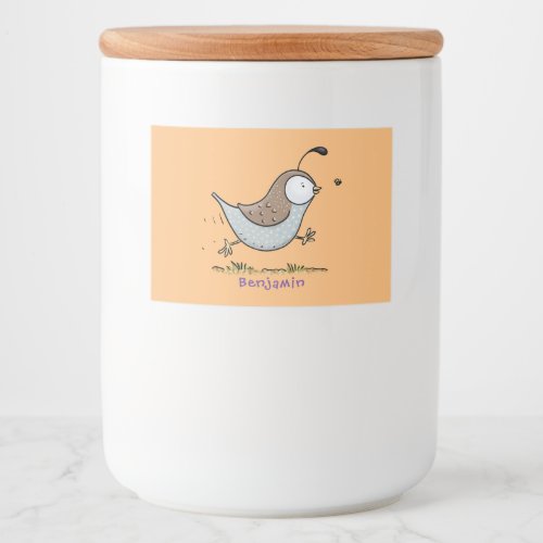 Cute happy californian quail cartoon illustration food label