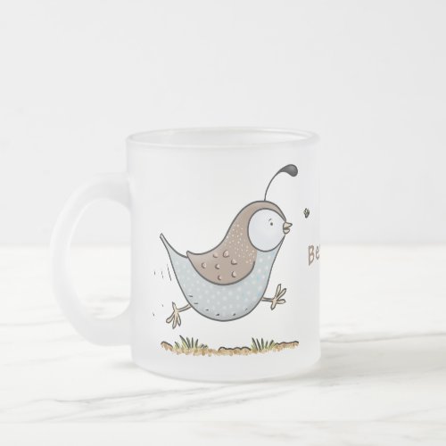 Cute happy californian quail cartoon illustration frosted glass coffee mug