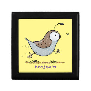 Cute happy californian quail cartoon illustration gift box