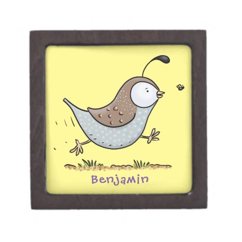 Cute happy californian quail cartoon illustration gift box