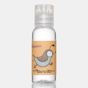 Cute happy californian quail cartoon illustration hand sanitizer