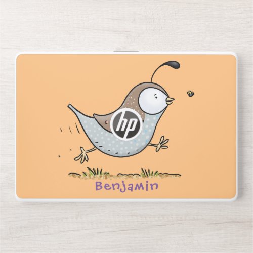 Cute happy californian quail cartoon illustration HP laptop skin