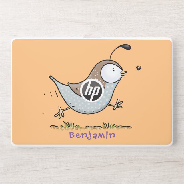 Cute happy californian quail cartoon illustration HP laptop skin (Front)