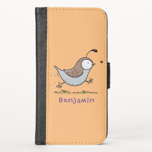 Cute happy californian quail cartoon illustration iPhone x wallet case
