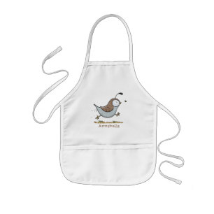 Cute happy californian quail cartoon illustration kids' apron