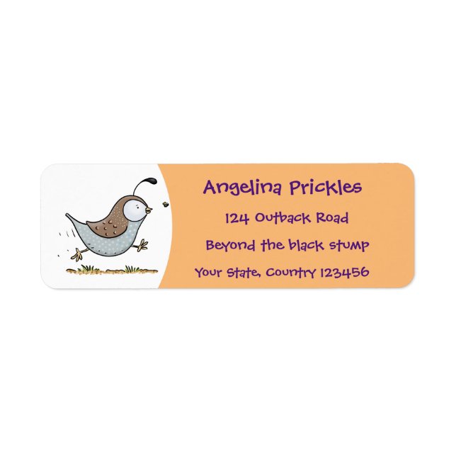 Cute happy californian quail cartoon illustration label (Front)
