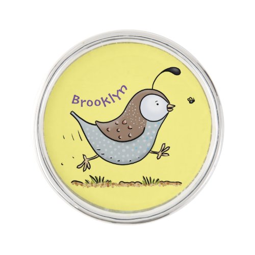 Cute happy californian quail cartoon illustration lapel pin