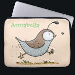 Cute happy californian quail cartoon illustration laptop sleeve<br><div class="desc">This cute quail is running after lunch. Drawn in adorable cartoon illustration style!</div>