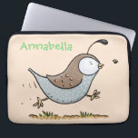 Cute happy californian quail cartoon illustration laptop sleeve<br><div class="desc">This cute quail is running after lunch. Drawn in adorable cartoon illustration style!</div>