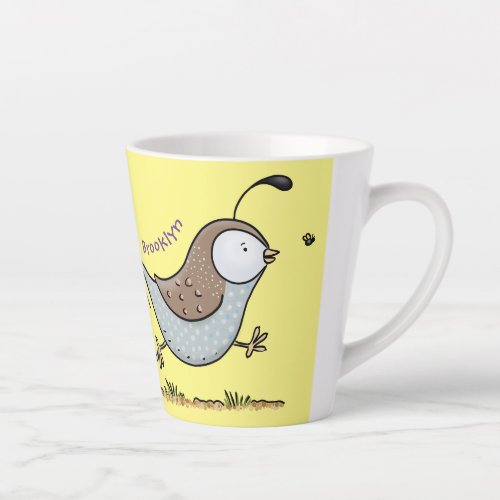 Cute happy californian quail cartoon illustration latte mug