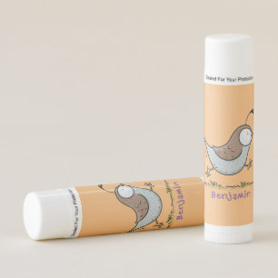Cute happy californian quail cartoon illustration lip balm