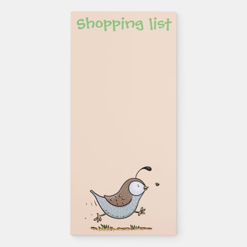 Cute happy californian quail cartoon illustration magnetic notepad