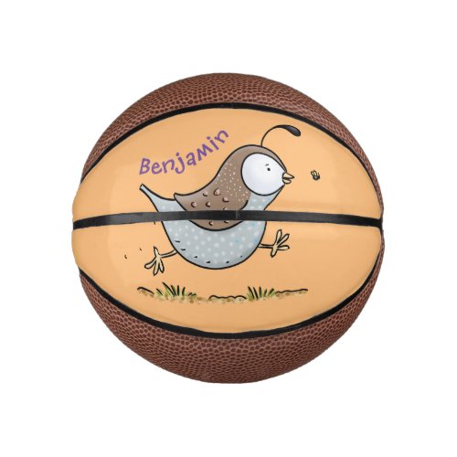Cute happy californian quail cartoon illustration mini basketball