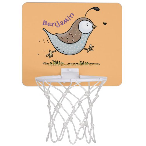 Cute happy californian quail cartoon illustration mini basketball hoop