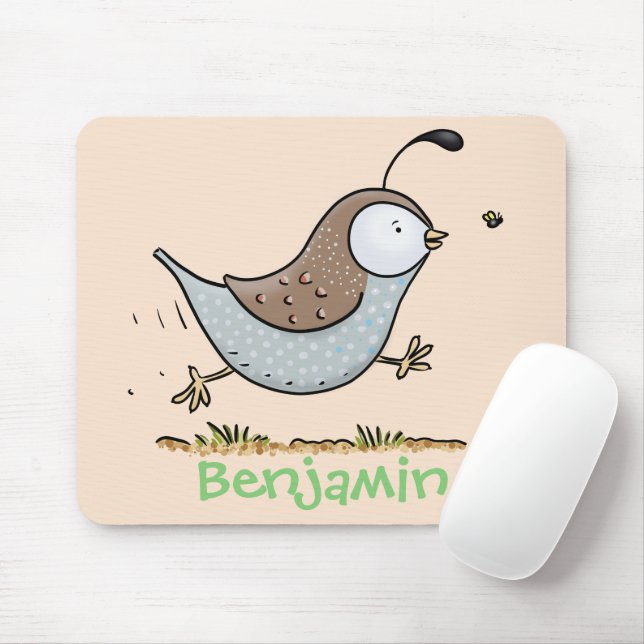Cute happy californian quail cartoon illustration mouse pad (With Mouse)
