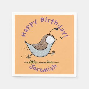 Cute happy californian quail cartoon illustration napkins