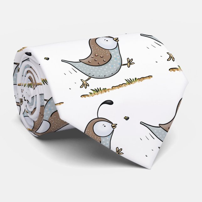 Cute happy californian quail cartoon illustration neck tie (Rolled)
