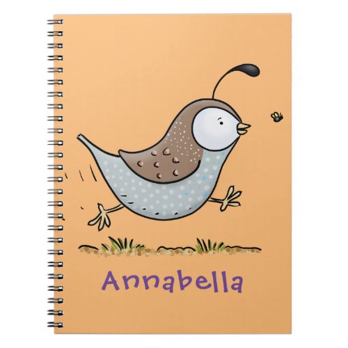 Cute happy californian quail cartoon illustration notebook