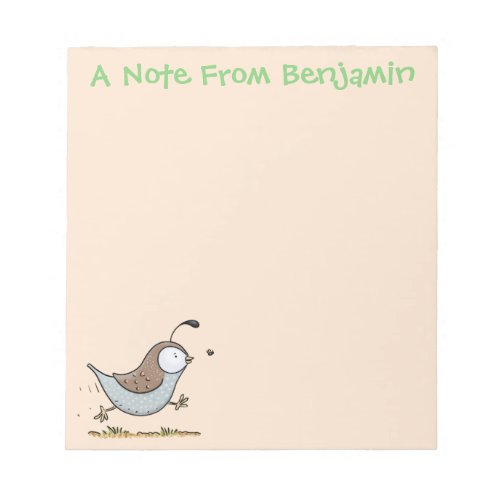 Cute happy californian quail cartoon illustration notepad