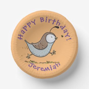 Cute happy californian quail cartoon illustration paper bowls