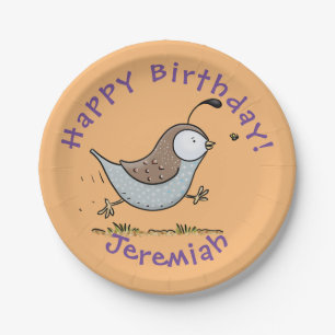 Cute happy californian quail cartoon illustration paper plates